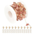 KYUNHOO 16.4ft Handmade Natural Raw Healing Crystal Natural Gemstone Brass Chain for Jewelry Making DIY Crafts Gold Chain Roll with Jump Rings and Lobster Clasps - color: Natural Stone-Strawberry
