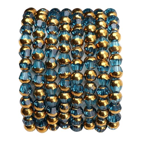 Glass Round Beads Peacock Blue Octagon Faceted 6x5mm 100pcs Golden Edge Crystal Loose Beads for DIY Craft Jewelry Making - color: Peacock Blue, size: 6*5mm