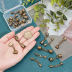 PH PandaHall 10 Styles Tibetan End Caps, 20 Sets Leather Cord End Caps Alloy Tube Barrel End Tip with Lobster Clasp Rope End Caps with Ring Connector for Necklaces Bracelet Jewelry Making