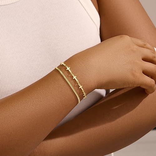 Gold Bracelets Set for Women Stack, Chunky Thick Bracelets Stack for Women Trendy, Simple Dainty Thin Gold Plated Cuff Stackable Bracelets With Beaded Cuban Paperclip Snake Rope Bangle Hand Chain Jewelry - style: Style 04-gold
