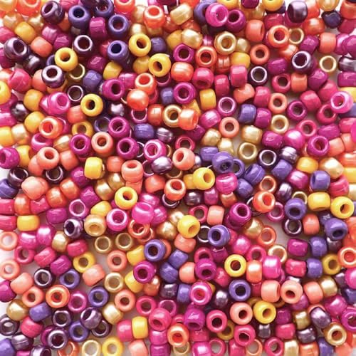 Tropical Sunset Mix Plastic Pony Beads, Made in The USA, 6 x 9mm, 700 Beads, Bulk Large Hole Beads for Jewelry Making, Banners, Concert Festival Bracelets, Necklaces, Art & Fashion