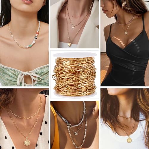 [33 Ft] Stainless Steel Paperclip Chains Roll, 3mm Width 18K Gold PVD Plated Stainless Steel Oval Link Chains Spool Bulk for Jewelry Making - color: 18k gold(3mm)