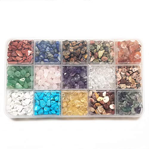 1500pcs Gemstone Chip Beads DIY Jewelry Making, Healing Engry Crystals Polishing Crushed Irregular Shaped Beads with Box (15 Materials) - color: 15 Materials