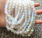 48PCS 8mm Natural Mystic Aura Quartz Gemstone Frosted Matte Titanium Opalite White Rainbow Round Loose Beads 15 inch Full Strand - color: White Mystic Aura, size: 8mm