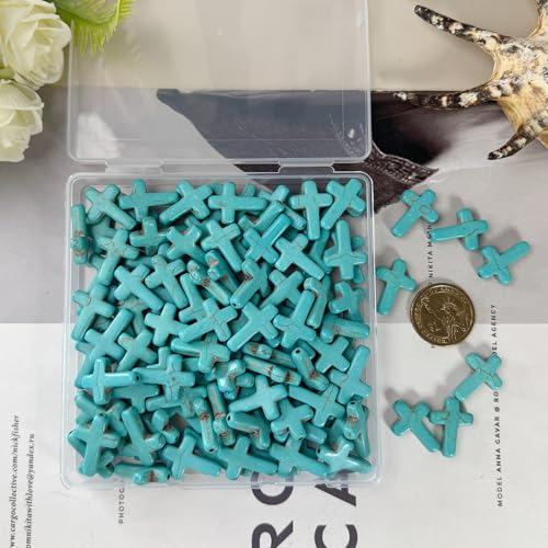 Turquoise Cross Beads for Bracelet Making - 110pcs 18x25mm Natural Semi-Precious Gemstone Loose Spacer Beads for Jewelry, Beading, Earrings & DIY Handmade Crafts - color: Turquoise Cross 18*25mm
