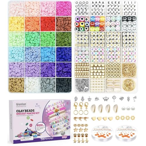 Gionlion Clay Beads Bracelet Making Kit, Pack 2 Boxes Preppy Letter Spacer Beads and Charms Kit for Friendship Jewelry Making, Arts and Crafts Gifts for Girls Ages 8-12 - style: Bright Pro
