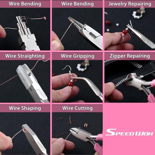 SPEEDWOX 8pcs Jewelry Pliers Set Jewelry Making Tools Nylon Flat Jaw Pliers Flat Nose Pliers With Smooth Jaw End Cutting Long Nose Bent Nose Diagonal Round Nose 6 In 1 Wire Wrapping Pliers For Beading