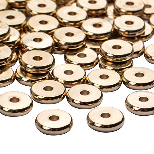 100pcs 8mm Flat Round Rondelle Spacer Beads Disc Spacers Loose Beads Jewelry Metal Spacers for DIY Bracelet Necklace Crafts,Gold - color: Antique Gold
