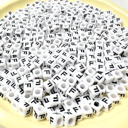 500Pcs Acrylic Letter Beads F 6X6mm Single Square White Alphabet Beads for Friendship Jewelry Making - color: Square - F