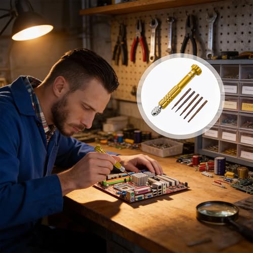 5-in-1 Multifunctional Small Screwdriver, Precision Set with 5 Micro Bits, Mini Repair Magnetic Screwdriver Kit for Eyeglass Sunglasses Electronics Cellphone Jewelry, Golden - color: Golden