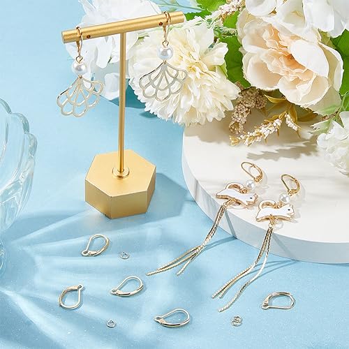 Beebeecraft 1 Box 20Pcs Leverback Earring Findings 24K Gold Plated Brass Earring Hooks Clasp 16.5x10mm Ear Wire Clip with 20Pcs Open Jump Rings for DIY Jewelry Making - color: 20Pcs 24K Gold Plated 304 Stainless Steel #3