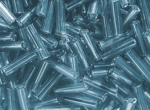 Czech Bugle Beads 40 gr / 1.4 oz Glass Tube Size #3 7mm (Very Light Blue Silver Lined) - color: Very Light Blue Silver Lined