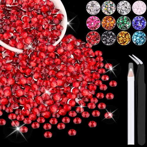 4000PCS 4mm Resin Rhinestones in Bulk (Red), Bedazzling Flatback Crystals for Crafts DIY Nail Decoration, Gems Charms for Tumbler Shoes Clothing Fabric with Pickup Pen and Tweezers - color: A06 Resin Rhinestones (Red), size: 4mm