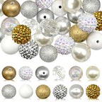 50Pcs Chunky Bubblegum Beads, 20mm Chunky Bubble Gum Beads for DIY Beadable Pens Bracelets Necklaces Pearl Beaded Craft Jewelry Making (Gold White Silver) - color: Gold+White+Silver