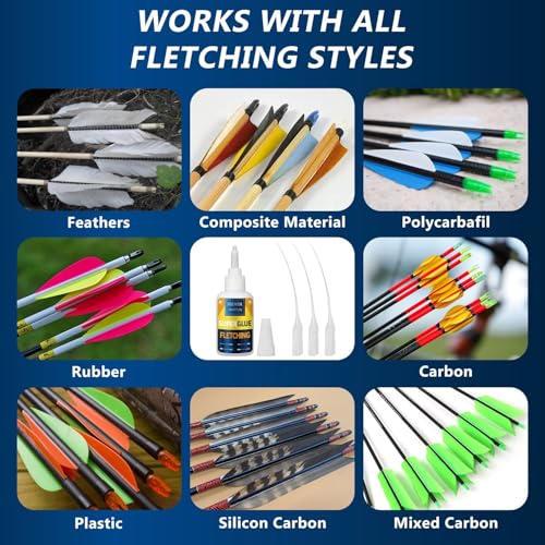 Fletching Glue 100g, Heavy Duty Arrow Glue Kit for Carbon, Aluminum, Wood Shafts, Instant & Clear Arrow Insert Adhesive Bonder for Fletching Vanes, Feathers and Inserts - size: 100g, style: Fletching Glue