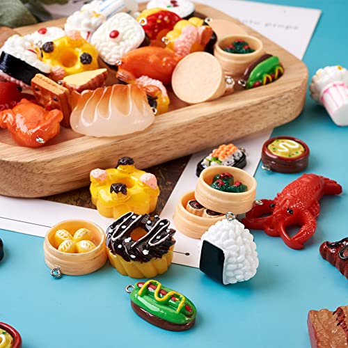 Cheriswelry Cup Cake Resin Pendants Lovely Food Sweet Dessert Dangle Charms Links Hanging Ornament with Metal Loop Fruit Pendants for Key Chains Bracelet Necklace Jewelry Making - color: Mixed Color&Shape