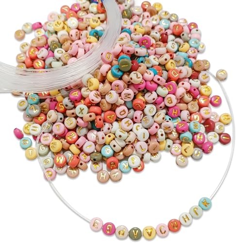 1100pcs Letter Beads Kit for Jewelry Making, Acrylic Alphabet Beads with Elastic String, DIY Bracelet Necklace Craft Kit for Women Girls (Colorful & Golden) - color: Colorful & Golden