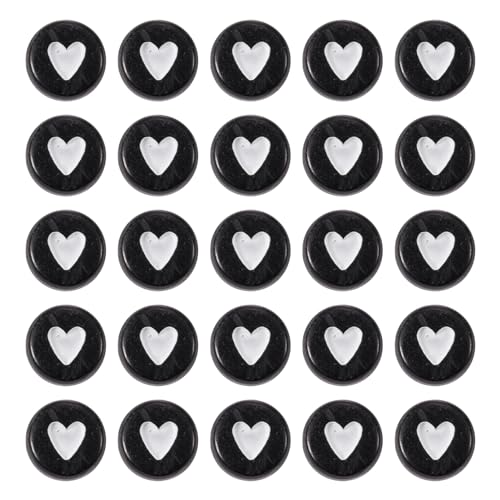 Cheriswelry 200pcs 7mm White Heart Acrylic Flat Round Beads Black Opaque Plastic Disc Coin Pony Loose Spacer Love Heart Beads for DIY Craft Earring Bracelet Necklace Keychains Jewelry Making - color: Black Heart Beads