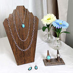 Ikee Design 2 Pcs Lightweight Wooden Necklace Display Bust Easel Jewelry Display for Shows, Necklace Stand, Brown Color, 8.3 W x 4.3 D x 13 H in - color: Brown