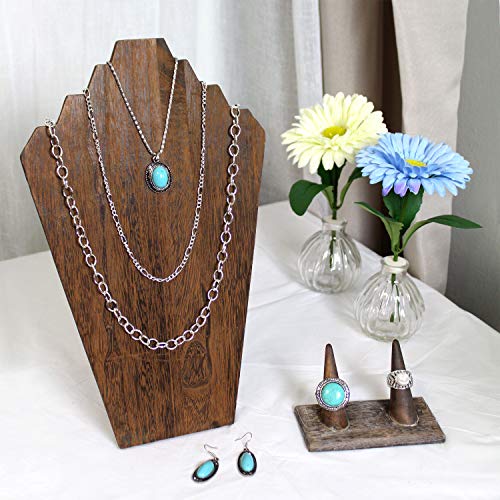 Ikee Design 2 Pcs Lightweight Wooden Necklace Display Bust Easel Jewelry Display for Shows, Necklace Stand, Brown Color, 8.3 W x 4.3 D x 13 H in - color: Brown