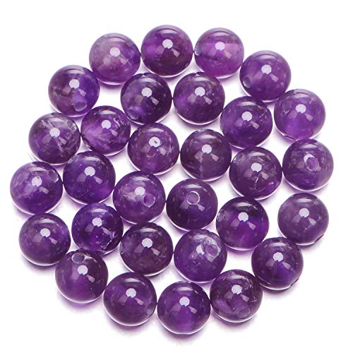 AD Beads Natural Gemstone 10mm Round Loose Beads Big Hole 2mm Sized 30pcs (Amethyst) - color: Amethyst