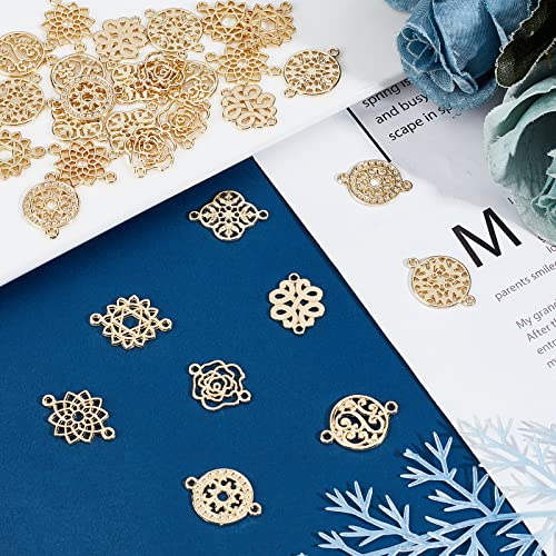 SUPERFINDINGS Baroque Style Links Connectors Gold Double Hole Pendant Connector Flower Flat Round Chinese Knot Connector Charms for DIY Jewelry Making - size: 17-20x13-19mm