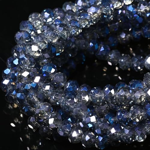 5 Strands 6mm Transparent AB Blue Color Half Plated Faceted Rondelle Beads, Songxi Glass Beads for Keychain Making Necklace Earring Jewelry Making for Gemstone DIY Craft Supplies - color: AB Blue Color, size: 6mm(5 Strands)