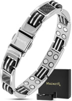 MagnetRX® Magnetic Bracelets for Men – Effective Mens Magnetic Bracelet with Carbon Fiber Inlay – Adjustable Length with Included Sizing Tool (Silver) - color: Silver Carbon Fiber (2X Strength)