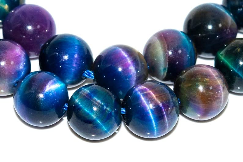 Natural Cat Eye Aurora Rainbow Tiger's Eye 6mm Smooth Round Beads Aka Galaxy Tiger's Eye Strand Smooth Plain Polished Round Ball Loose Gemstone Strand Beads, Jewelry Making 1 Strand 15 Inch