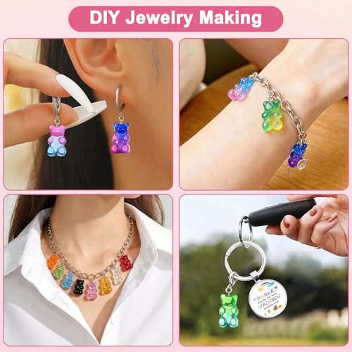 Linkstyle 152PCS 3D Gummy Bear Charms, 19 Colors Gradient Bear Earring Bracelet Nacklace Pendants, Resin Beads Shaped Clay Pendants for DIY Jewelry Making Keychains Crafting Gifts