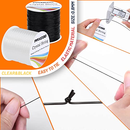 Bracelet String, Paxcoo 2 Rolls Elastic Stretchy Bead String Cord for Clay Beads Kandi Pony Beads Bracelets Jewelry Making (0.8 MM, Crystal & Black) - size: 0.8 MM, style: Black & Crystal