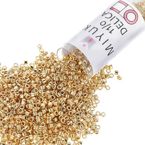 Miyuki Delica Seed Beads – Size 11/0 (1.6 mm), DB0034, Light 24K Gold Plated, 7.2 g, Approx. 1440 Beads, Made in Japan - color: DB0034 - Light 24K Gold Plated