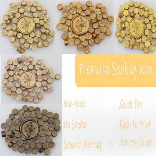 250Pcs Gold Mix Sealing Wax Beads for WaxSeal Stamp, Green WaxSeal Beads Set with 5 Colors Perfect for Gift Sealing, Letter Wax Sealing (250, Gold Mix) - color: Gold Mix