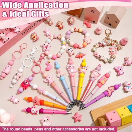 Ferreve 40 Pcs 3D Silicone Focal Beads for Pens, Keychain Making, Focal Beads Bulk for Beadable Keychain DIY Crafts Bracelet Necklace Phone Chain Charms Jewelry Making(Animal Pink) - style: Animal Pink