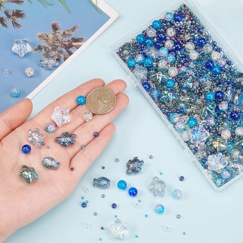 SUNNYCLUE 1 Box 3000+Pcs Starfish Beads Bulk Ocean Themed Beads Blue Sea Turtle Bead Glass Ocean Beads Summer Hawaii Beach Beads Glass Spacer Beads for Jewelry Making DIY Bracelet Earrings Necklace - style: Ocean 2