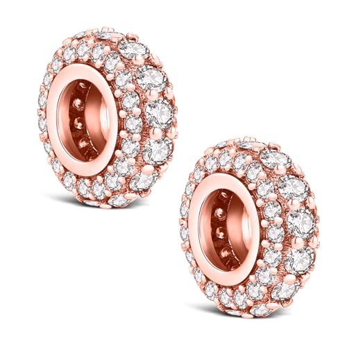 KEQ 925 Silver Spacer Stopper Bead Charms Clearance for Pandora Bracelets Birthstone CZ Always Stopper Mother's Day Jewelry Christmas Gifts for Mom Grandmom Granddaughter Wife Sisters Friends - color: Rose Golden, size: 2Pcs
