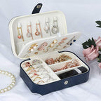 jiemei Jewelry Box, Travel Jewelry Organizer Cases with Double Layer for Women's Necklace Earrings Rings and Travel Accessories (Dark Blue) - color: Dark Blue