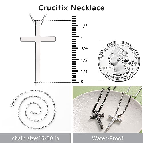 Romass 2 Pcs Cross Necklace for Men Boys,Stainless Steel Pendants Silver Black Gold Crosses Chain Jewelry Gifts Box 16-30 inches - size: 20 in, style: 2Pcs(silver+black) 1.7 "* 1.0'' pendant