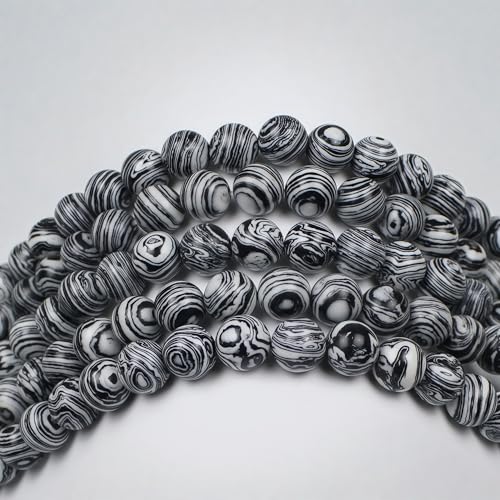 MJDCB Synthesis Colour Malachite Beads Beautiful Fashion Round Stone Beads for DIY Jewelry Making 15" (12mm, Black - White) - color: Black And White Malachite, size: 12mm