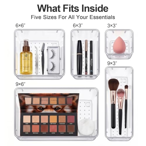 13 Pcs Desk Organizer Tray for Makeup, 5 Sizes Vanity Makeup Drawer Organizer Set, Non-Slip Desk Drawer Organizer Trays for Bathroom, Bedroom, Office, Fits Jewelry - size: 13Pack