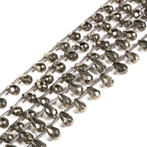 12mm Natural Pyrite Faceted Teardrop Briolette Healing Gemstone Bead Loose Beads for Jewelry Making Strand 15.5 Inch - color: 12mm Pyrite