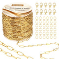 33 Ft 18k Gold Stainless Steel Paperclip Chains Roll - 3mm Width, Gold Plated Chain with Jump Rings & Lobster Clasps - color: 18K Gold Stainless Steel Paperclip Chains 33 Ft