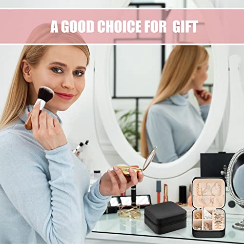 Taiyin Travel Jewelry Case, Bridesmaid Gifts Mini Jewelry Organizer, PU Leather Portable Earring Box for Women Girls - color: Black