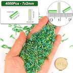 4000 Pcs Oil Slick Green Glass Bugle Beads, 2 x 7 mm Embroidery Beads, Small Long Tube Seed Beads for Embroidery Craft Jewelry Making - color: Oil Slick Green