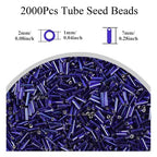 2000Pcs Tube Seed Beads 2x7mm Mini Long Glass Bugle Bead Small Craft Loose Spacer Beads for DIY Phone Charms Waist Bead Bracelets Earrings Necklaces (Royal Blue) - color: Royal blue