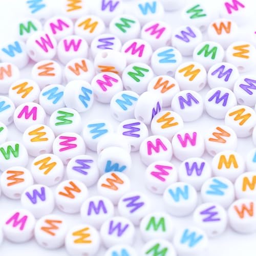 300Pcs Circle Letter Beads W 4X7mm Individual Round Alphabet Beads for Friendship Bracelets Making - color: Round - W