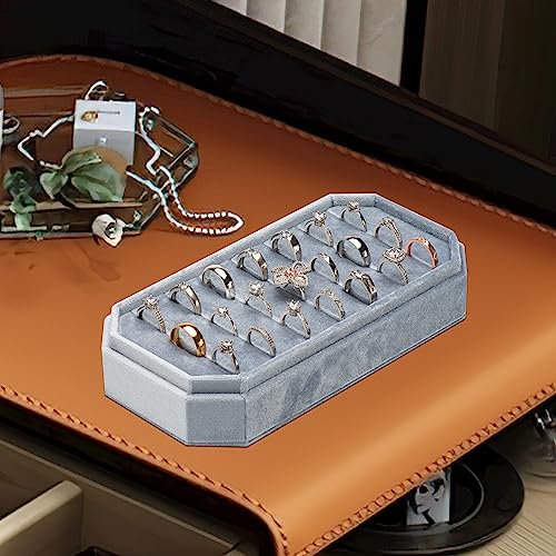 Velvet Ring Organizer Display Tray Jewelry Box Earring Holder Case for Wedding Birthday Christmas Day (Light Ocean Blue) - color: Light Ocean Blue