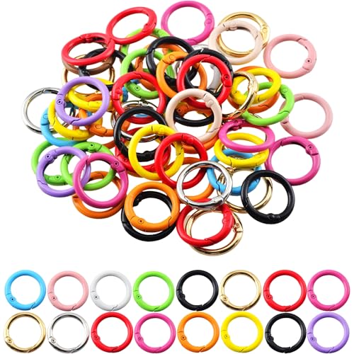 Carabiner Clip 48Pcs Metal Colored Key Ring Clip Circle Keychain Rings Bulk Spring O Ring Round Cute Carabiner Spring Snap Hook Key Chain Clips for DIY Keychain Bag Charm Handbag Purse Dog - color: Colorful