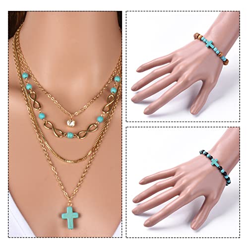 SUNNYCLUE 1 Box 100Pcs Turquoise Cross Beads Bulk Synthetic Turquoise Blue Gemstone Bead Easter Mini Cross Stone Spacer Beads for Jewelry Making Charms Beading Kits Christmas Bracelets DIY Supplies - color: 100pcs 12x16mm Blue Cross Beads