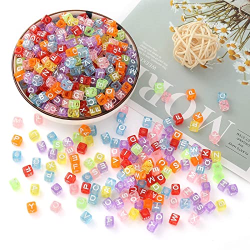 ToBeIT Acrylic Alphabet Letter A-Z Cube Colour Beads 1000 pcs for Jewelry Making, Bracelets, Necklaces(6mm) (Colour) - color: sheer color